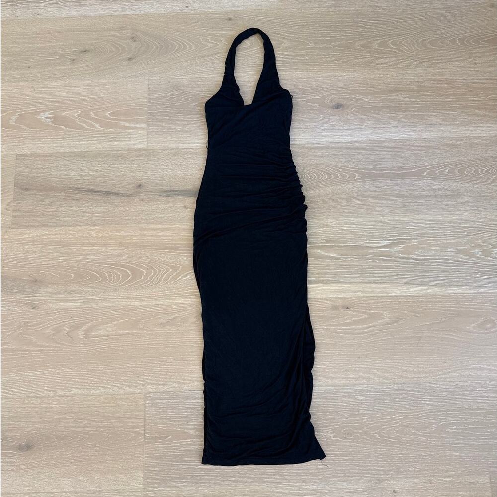NIA Maxi Dress Halter Neck Ruched Size XS Black